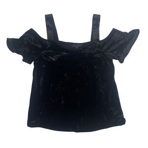 Anthropologie Sanctuary Black Velvet Cold Shoulder Blouse S/S Sz S Stretch
